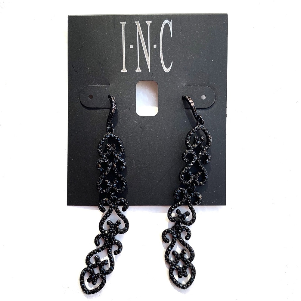 INC Long Black Crystal Earrings